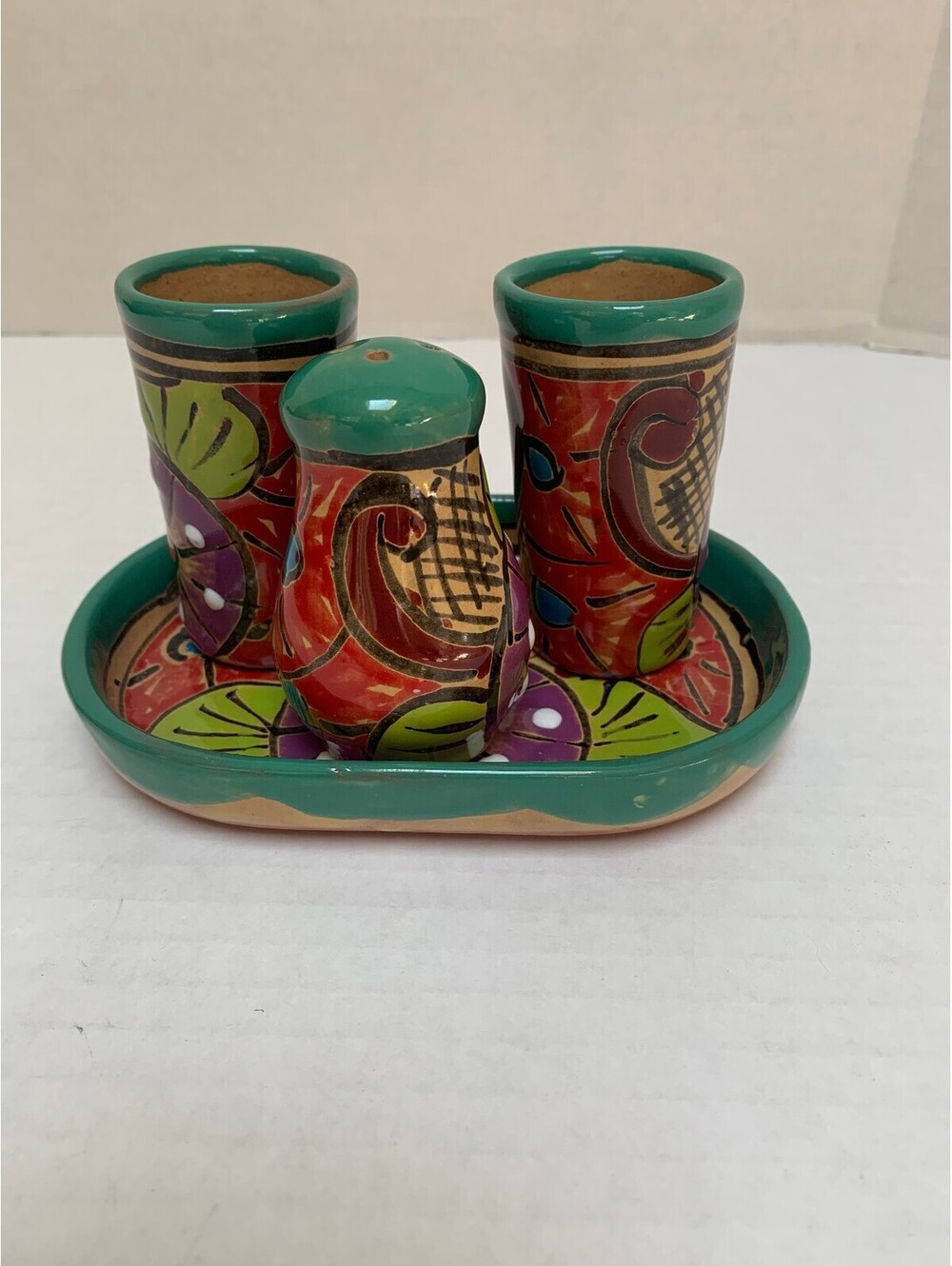 NWOT Mextequil 4 Piece Talavera Set Mexican Folk Art Tequila Set